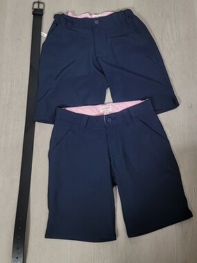 Girls School Uniform Shorts Bundle Size 10/12 Navy Cat & Jack With Belt